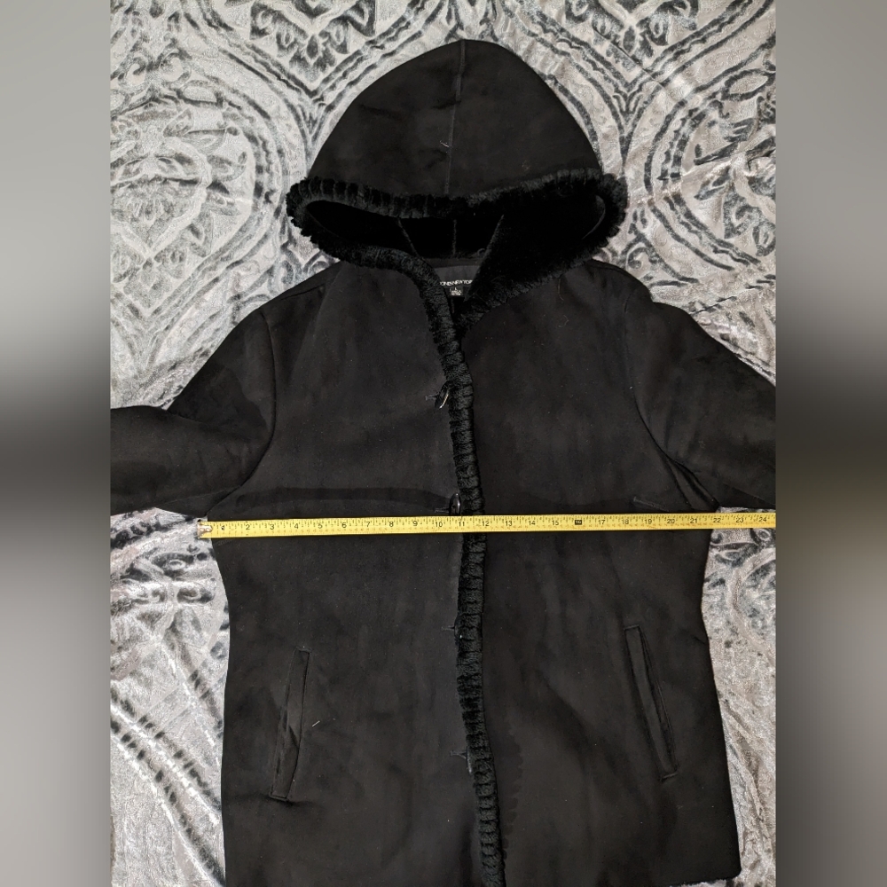 Women’s Small Jones New York Faux Suede Faux Fur Hooded Jacket - Picture 4 of 6